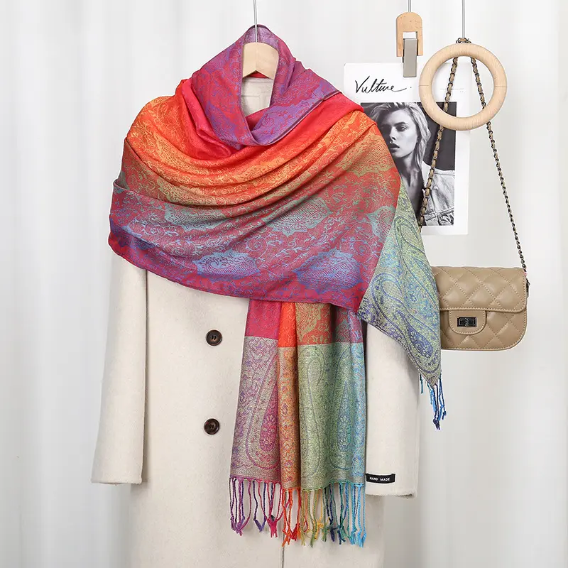 Womens Ethnic-Style Gradient Embroidered Colorful Cashew Tassel