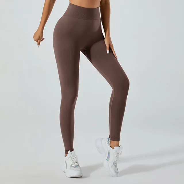No Embarrassment Line Yoga Pants Women's High Waist Hip Lift Peach Hip Stretch Leggings Brown - Shop at LoveMi