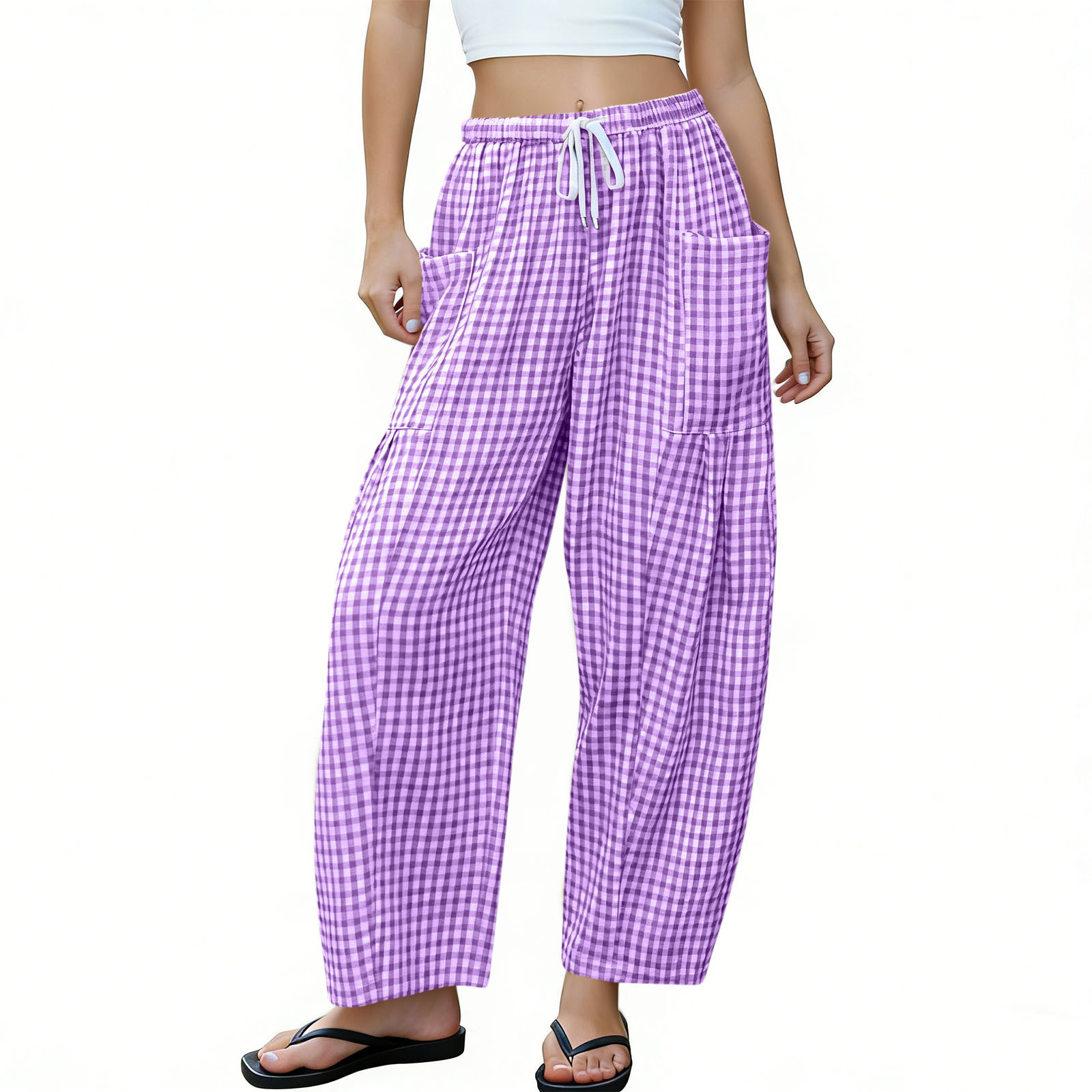 High-waisted Loose-fit Draping Figure-flattering Casual Floor-length Pants