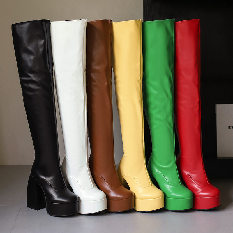 Stylish Casual Plus-size Over-the-knee Boots With A Round Toe And High Heel