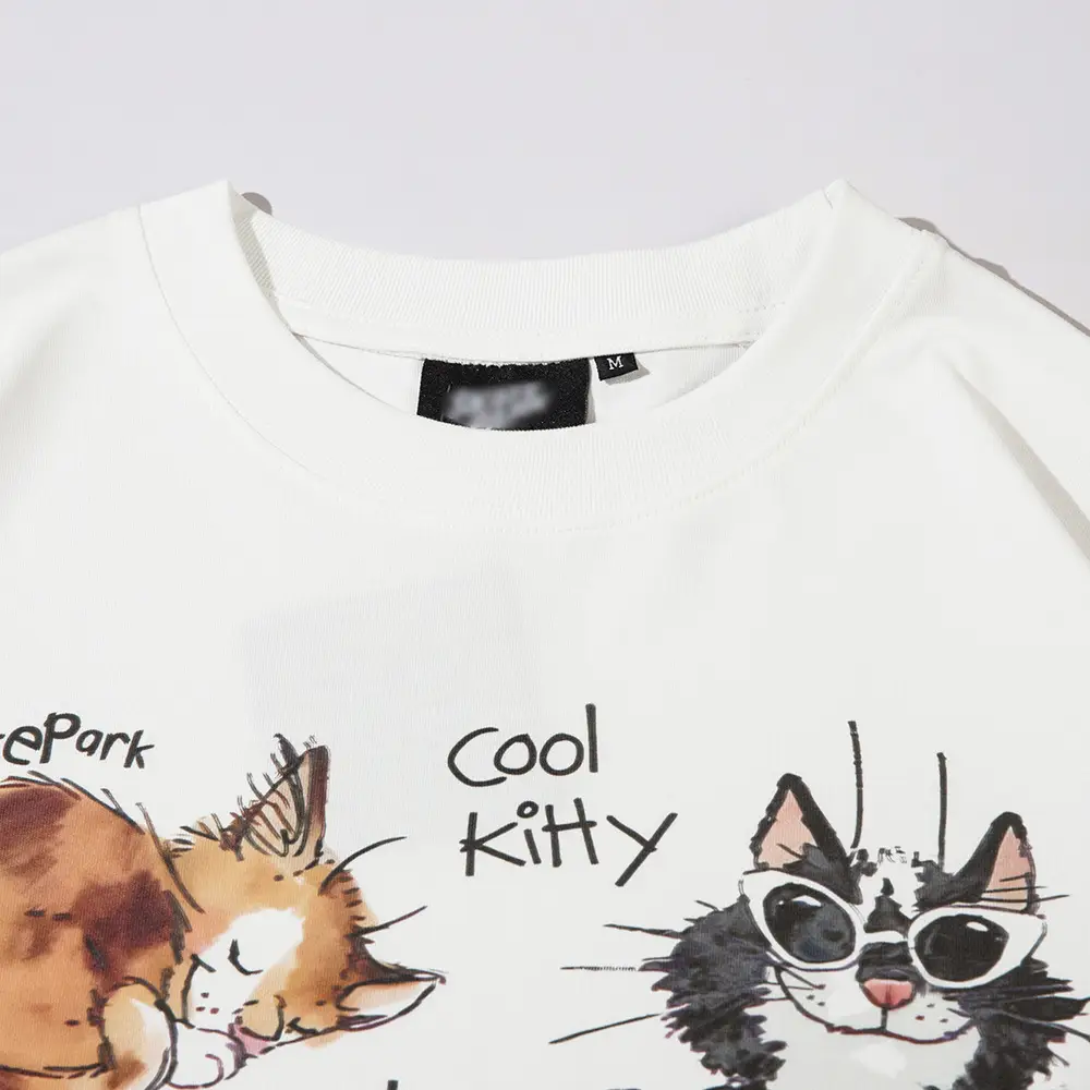 Cartoon Animation Kitten Print Short Sleeve