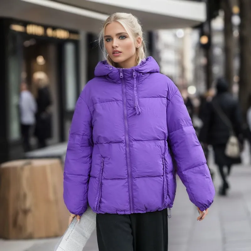 Short Hood Small Thick Fashion Cotton-padded Coat - Purple