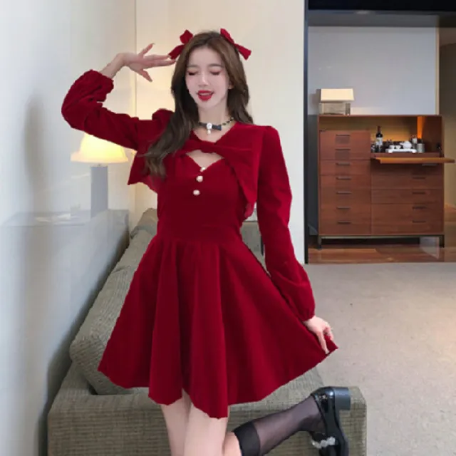 Womens Winter Short Skirt Cape Velvet Dress Wine - Shop at LoveMi