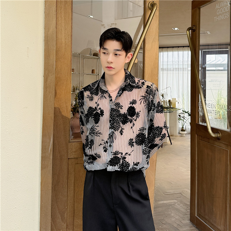 Mens Jacquard Hollow-Out Casual Shirt