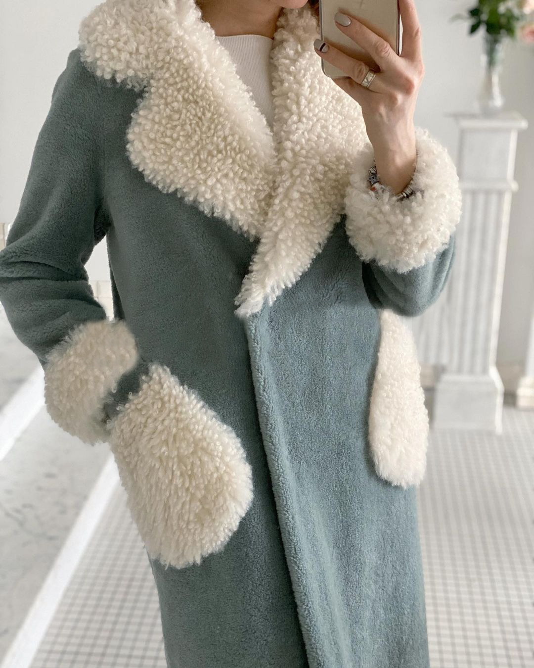 Title 7, Womens Lamb Wool Long Lapel Pocket Jacket, sim...