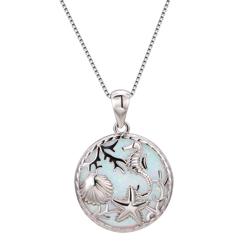 Womens Necklace With A Round Pendant Featuring An Underwater World Design