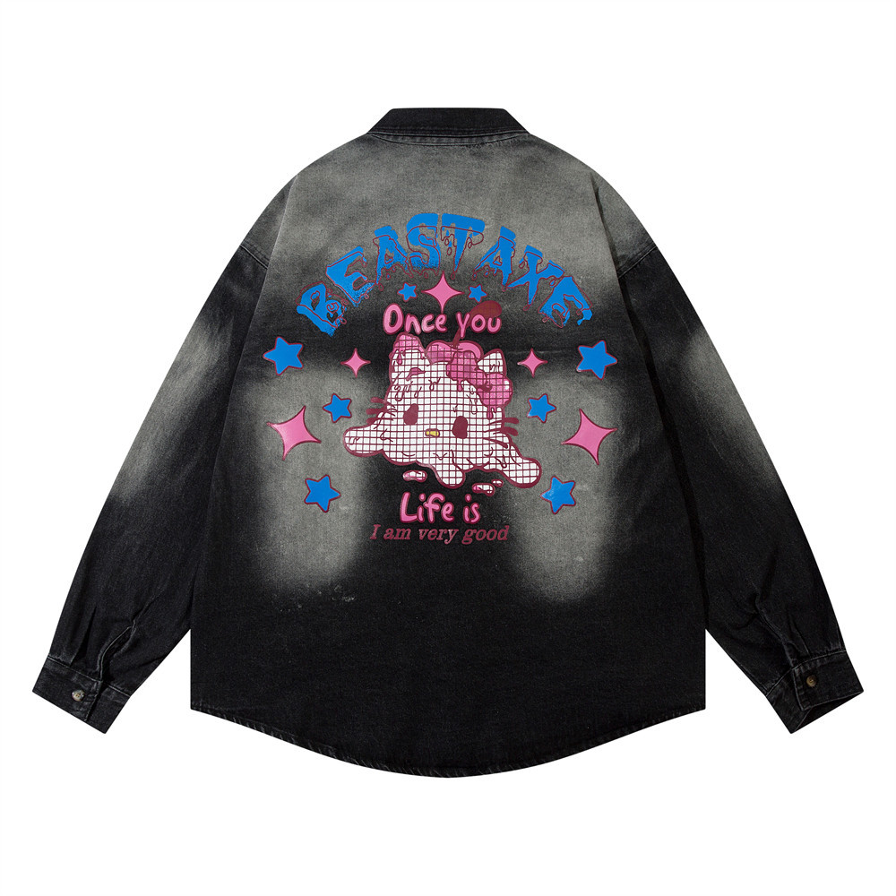 National Fashion High Street Niche Cartoon Printing Denim Shirt Jacket