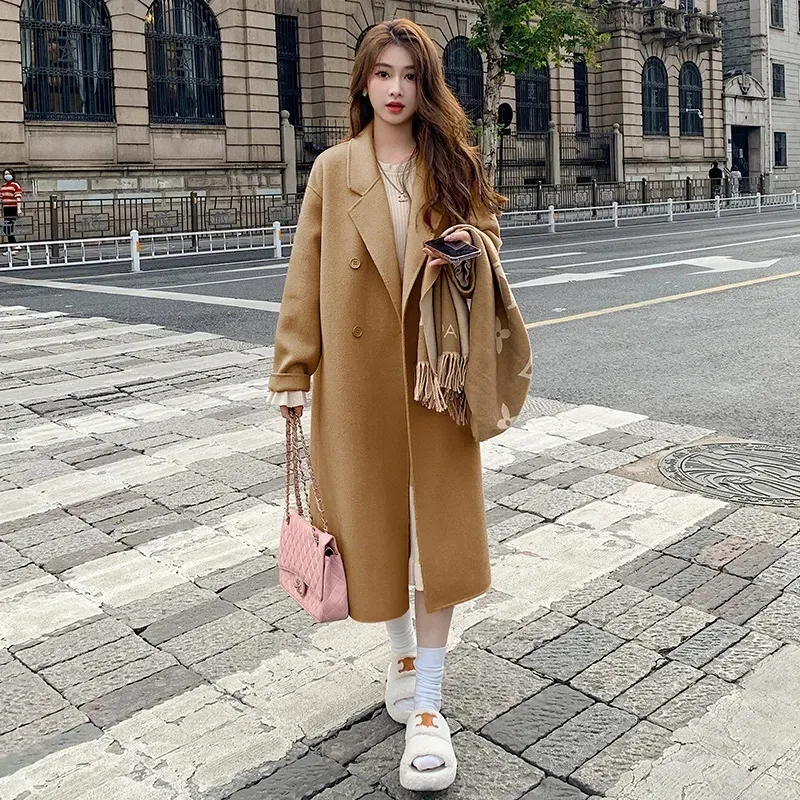 Autumn And Winter New Korean Style Loose Mid-length Hepburn Style Woolen - Camel