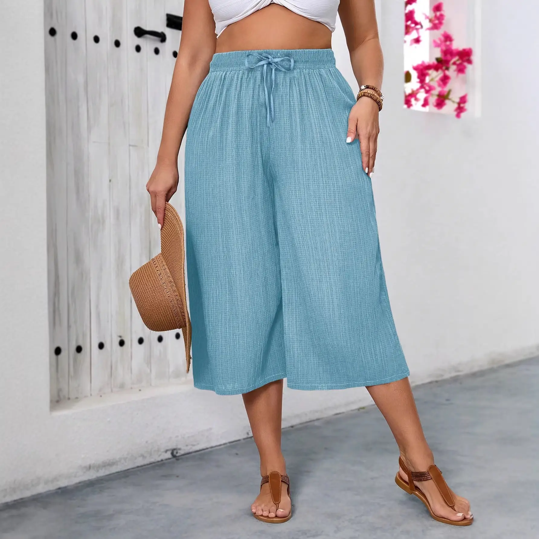 Spring Summer New Arrival Womens Casual Plus Size Wide Leg Pants