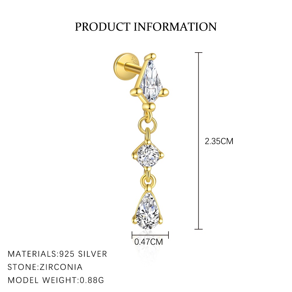 S925 Sterling Silver Light Luxury Inlaid Shiny Diamond Ear Studs Women