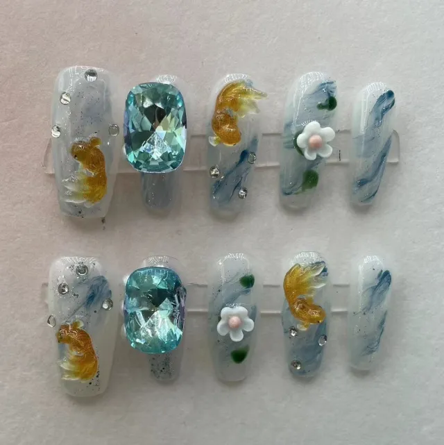 Handmade Wear National Style Koi Small Goldfish Wearable Nail Art Size - Shop at LoveMi