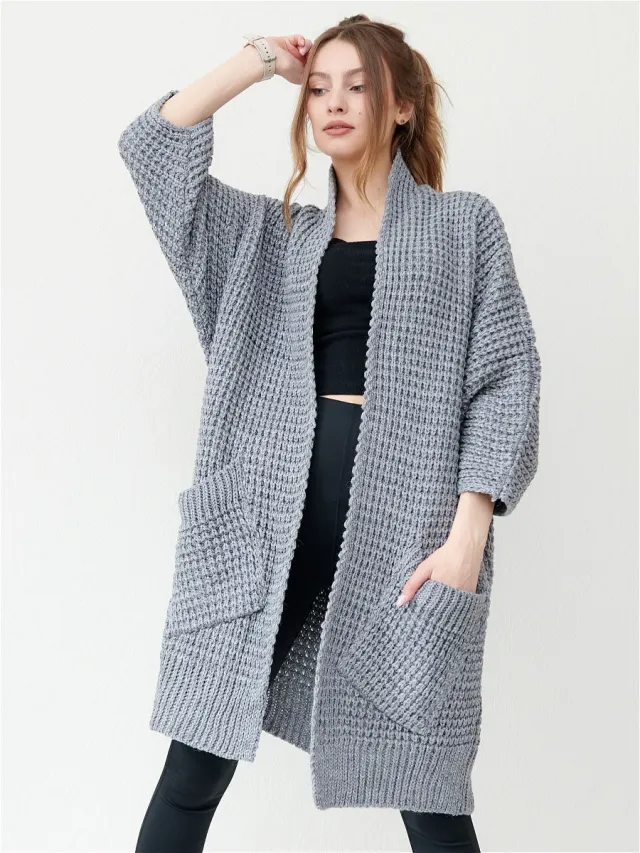 Temperament Commute Cardigan V neck Sweater Coat Gray - Shop at LoveMi