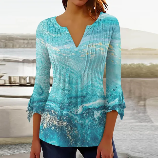 Floral Printed V neck Flared Top A68 - Shop at LoveMi