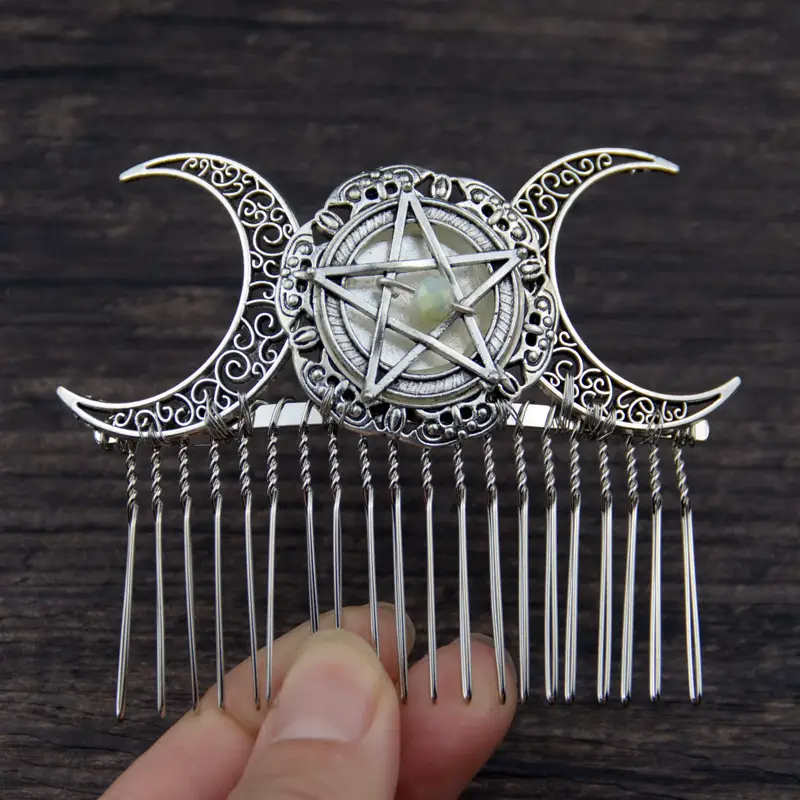 Handmade Witch Pentagram Moon Bridal Hair Accessory