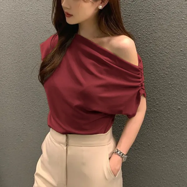 Summer New Niche Irregular Shoulder Design Sense Wine Red - Shop at LoveMi
