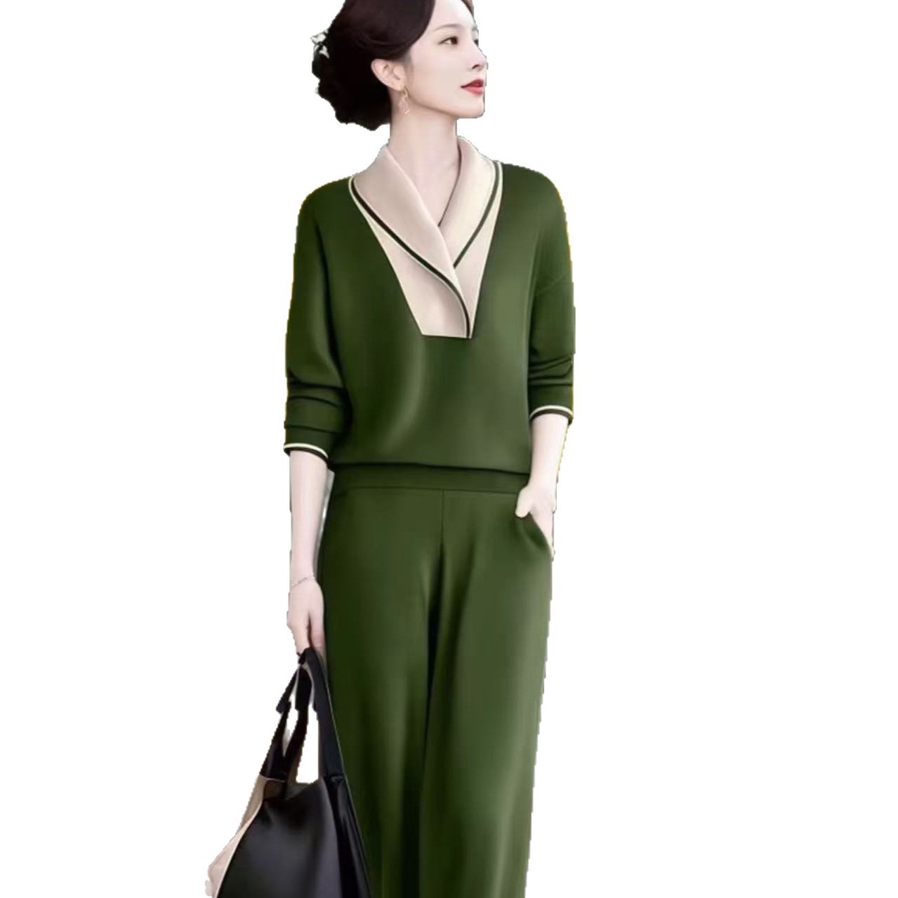 High-waisted Western-style Elegant Straight-leg Casual Pants Two-piece Set 6