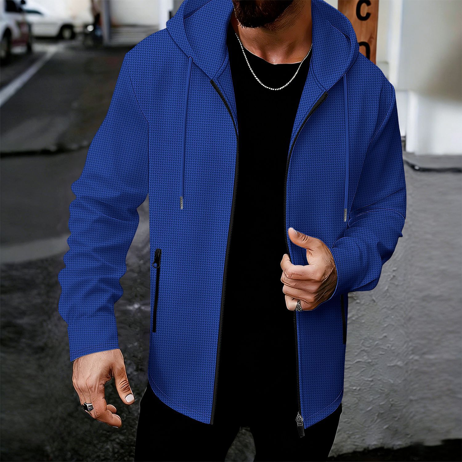 Mens Fashionable Casual Top With Hooded Jacket