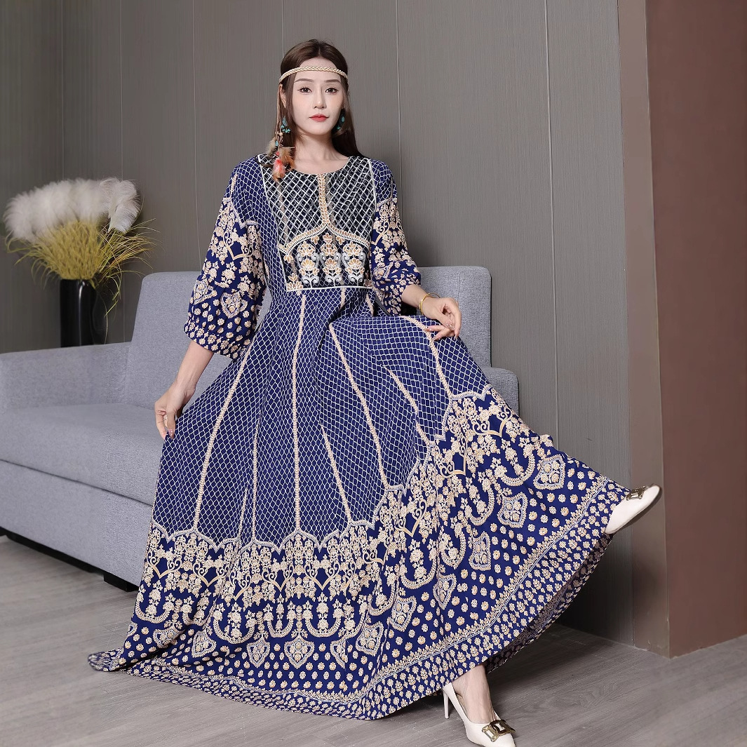 Embroidered Swing Skirt Artistic Vintage Dress Leisure Vacation Travel Dress