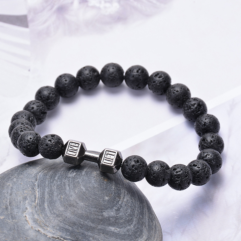 Volcanic Rock Turquoise Tigereye Beaded Bracelet Barbell Dumbbell Bracelet