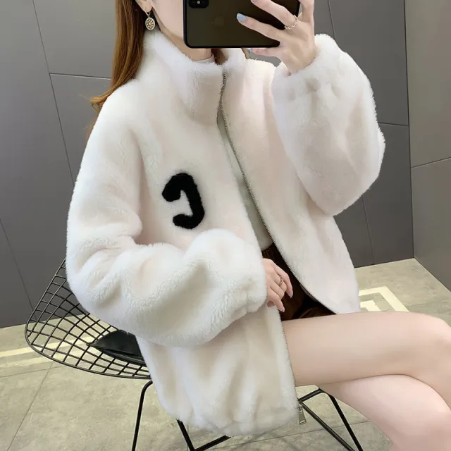 Fleece Lined Padded Warm Keeping Polar Fleece Cardigan Coat Outerwear White - Shop at LoveMi