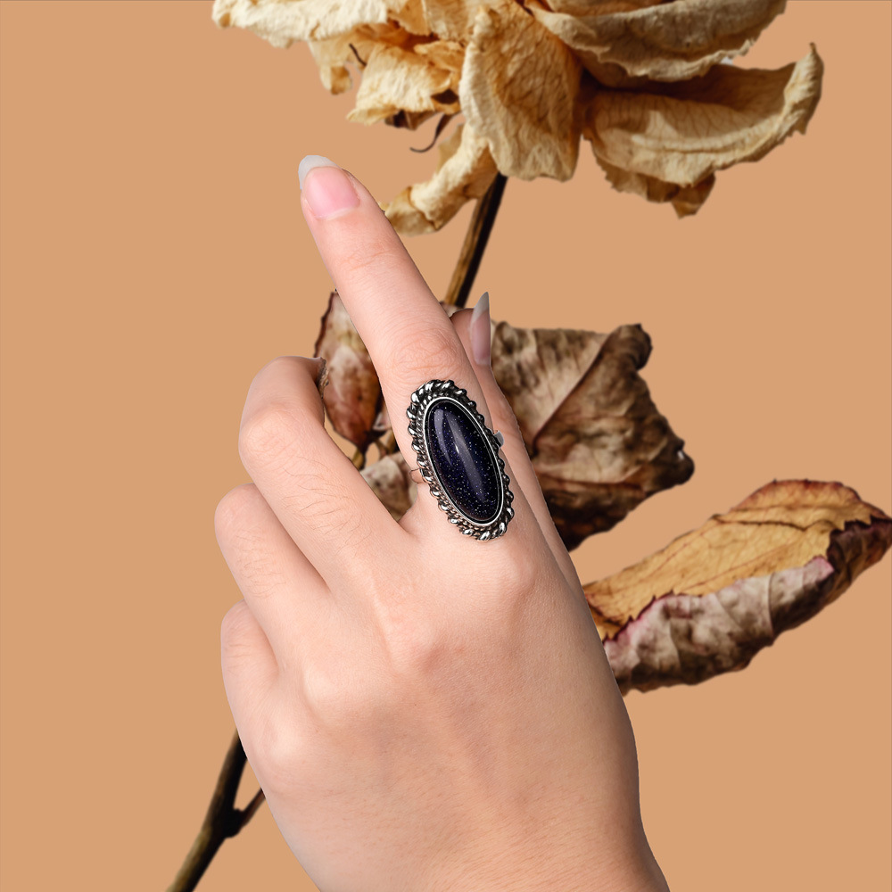 Retro Olive-Shaped Lapis Lazuli Ring, Elegant For Parties