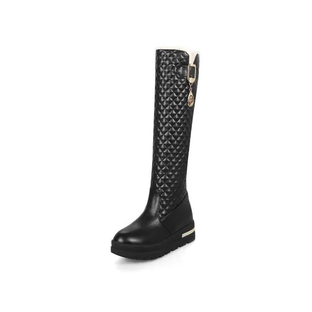 Metal Decoration High Leg Boot Large Size Mid Heel Black - Shop at LoveMi