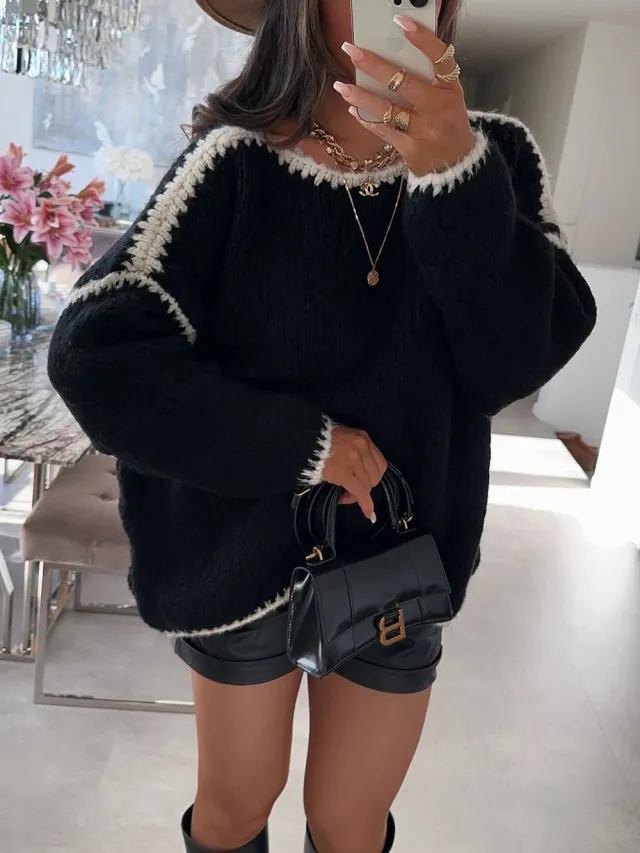 Women's Pullover Long Sleeve Casual Sweater Black - Shop at LoveMi