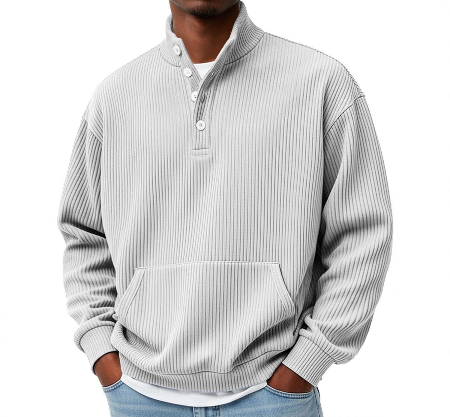 Mens Solid-Color Turtleneck Casual Long-Sleeve Polo Sweatshirt With Pockets For Men Spring Autumn Clothing Loose Button Polo Collar Tees Tops Man Outwear - Image 10