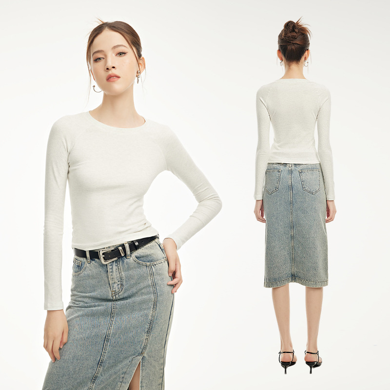 Hot Girl Top Long Sleeve Round Neck Raglan Sleeves T-shirt For Women