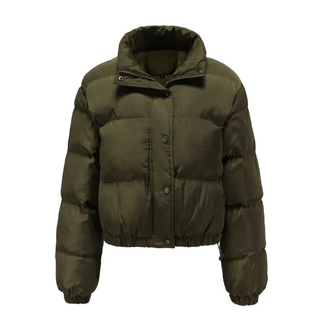 Long Sleeve High Collar Warm Coat Loose Casual Cotton padded Clothes Army Green - Shop at LoveMi