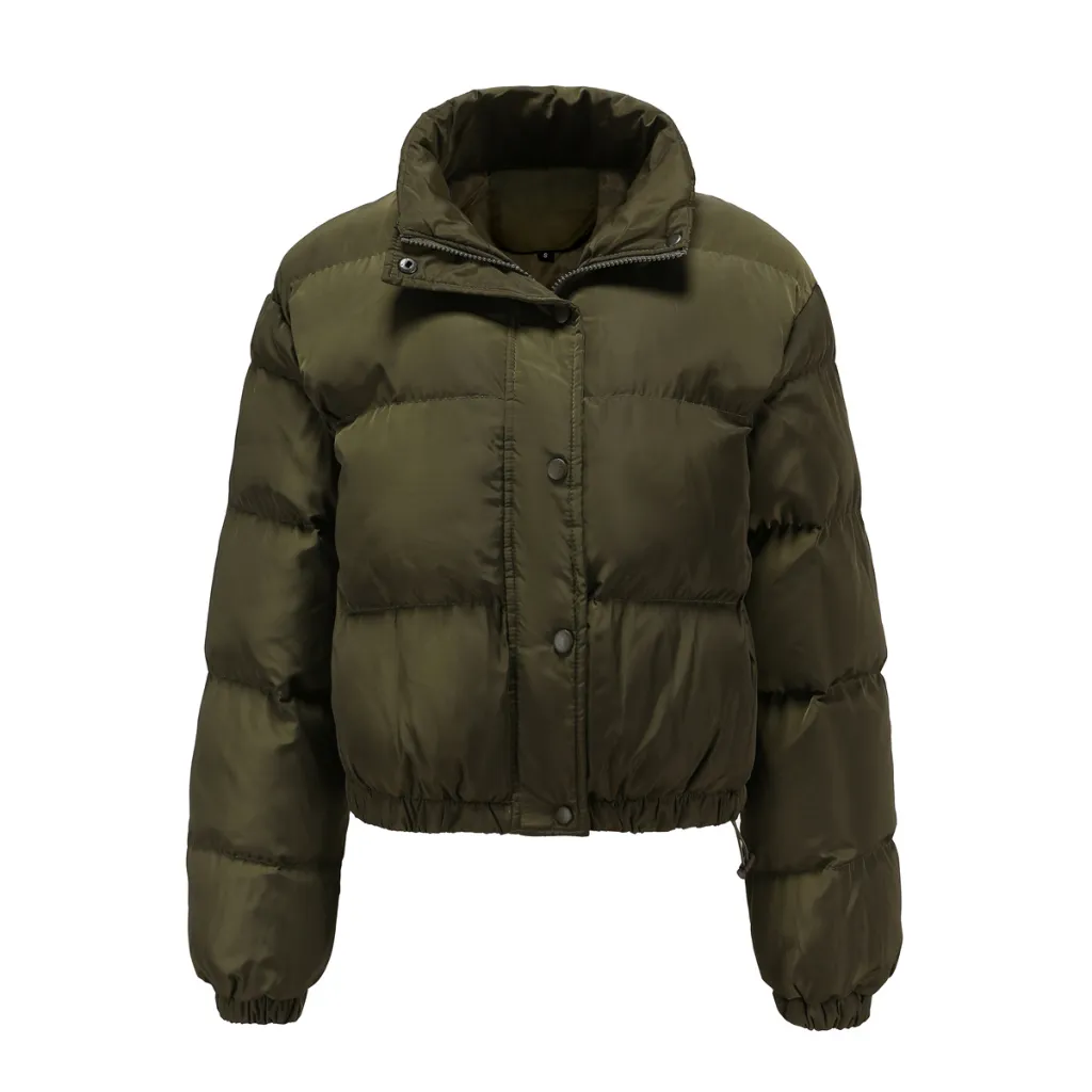Long Sleeve High Collar Warm Coat Loose Casual Cotton-padded Clothes - Green