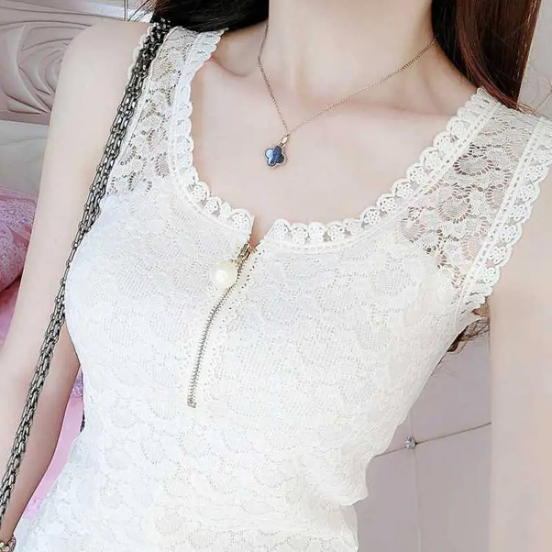 Women's Slim Lace All Match Bottoming Shirt Vest - White
