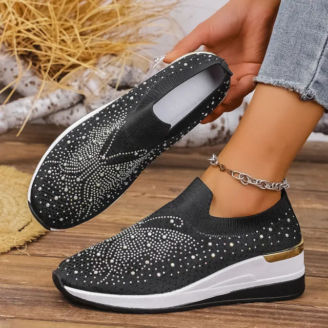 Pumps Women's Summer Wedge Round Toe Rhinestone Slip on Women's Pumps Pumps Black - Shop at LoveMi