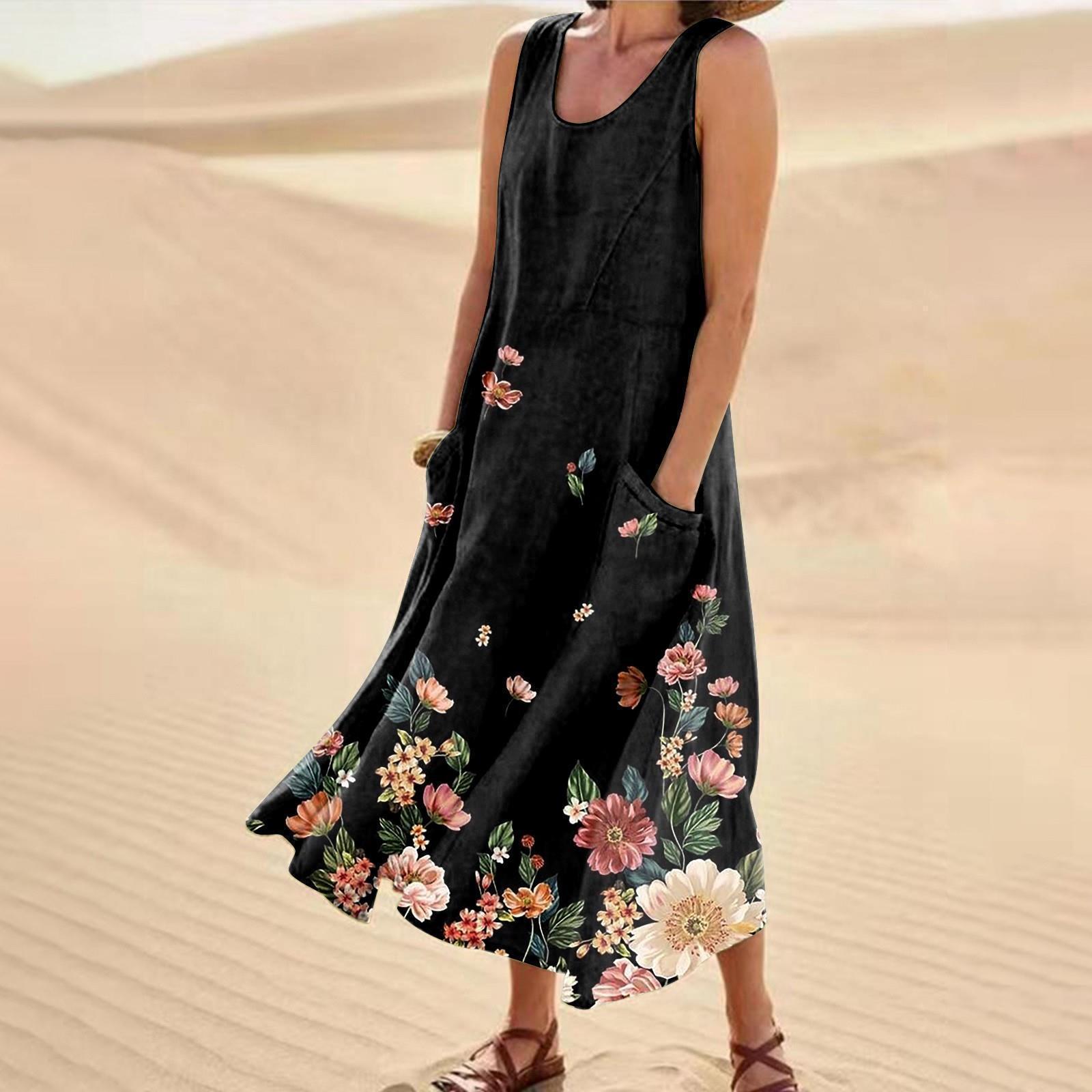 Landscape Floral Maxi Dress Slim Fit Casual Skirt