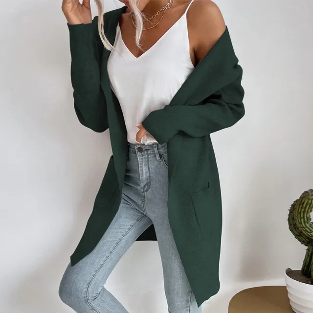 European And American Sunken Stripe Knitted Hoodie Casual Sweater Coat For Women Green - Shop at LoveMi