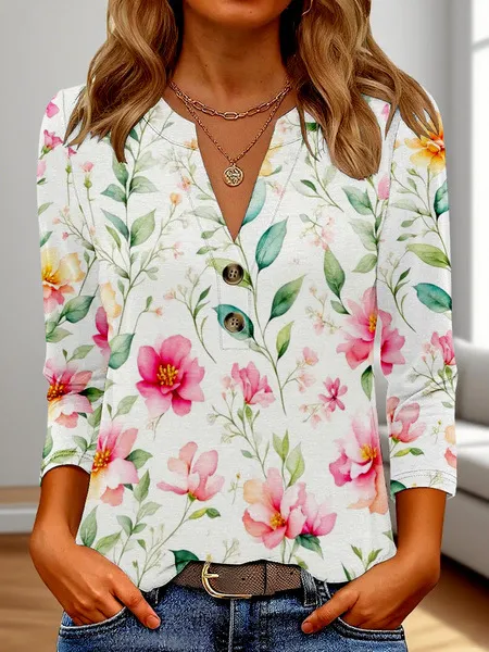 Women's 3D Printed Fashion Casual V neck Long sleeved T shirt Top Xl648 S - Shop at LoveMi