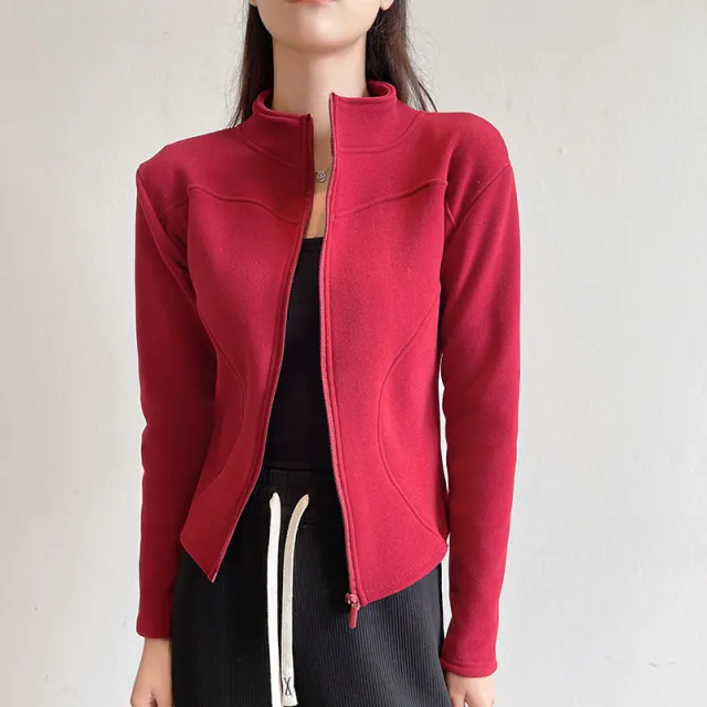 Stand Collar Short Coat Cashmere Hoodie Women Plus Velvet Thickening Ankela Red - Shop at LoveMi