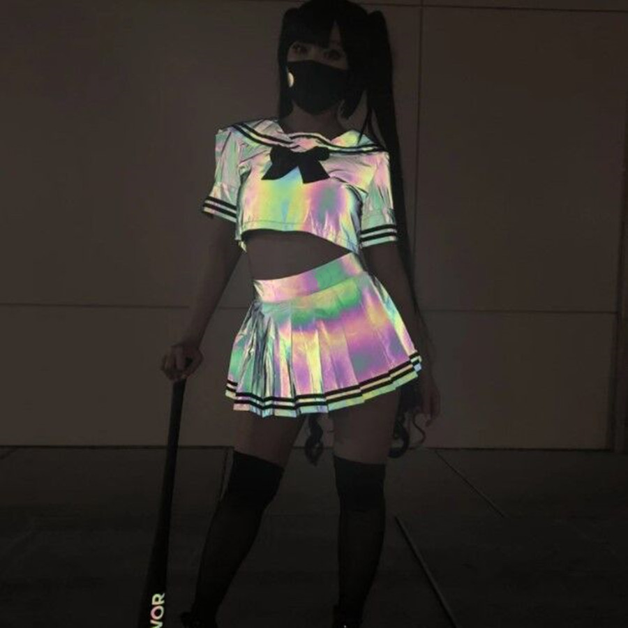 Colorful Reflective Sailor Suit Suit Japanese Sexy Cute