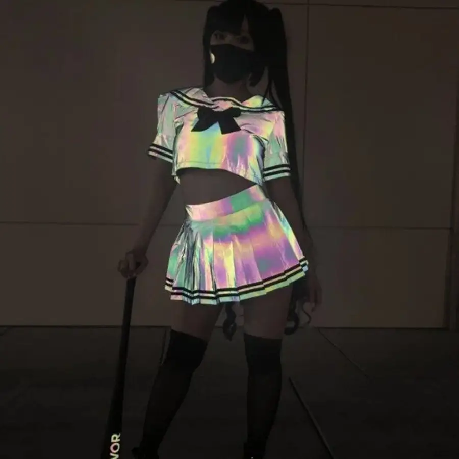 Colorful Reflective Sailor Suit Suit Japanese Sexy Cute