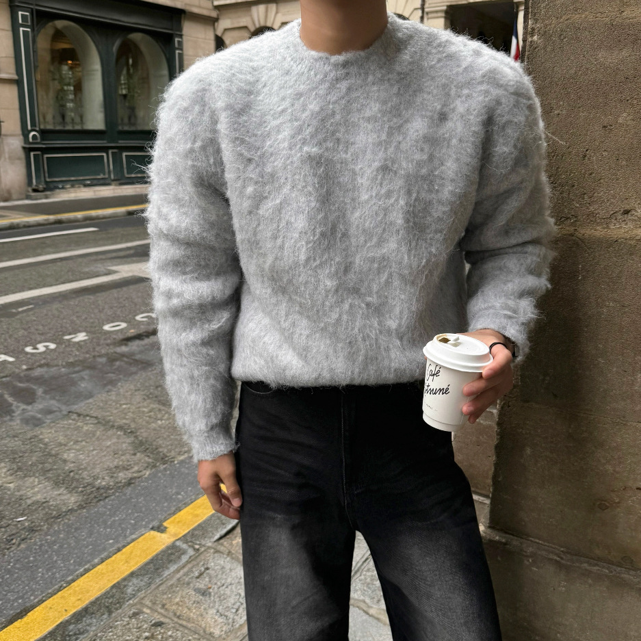 Mohair Pullover Warm Loose-Fit Crew-Neck Sweater For Cold Weather - Image 3