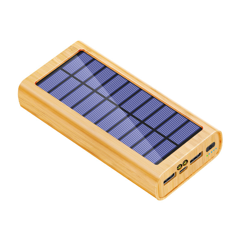 Solar-powered Wood-grain Power Bank Outdoor Portable Charger With LED Light 4