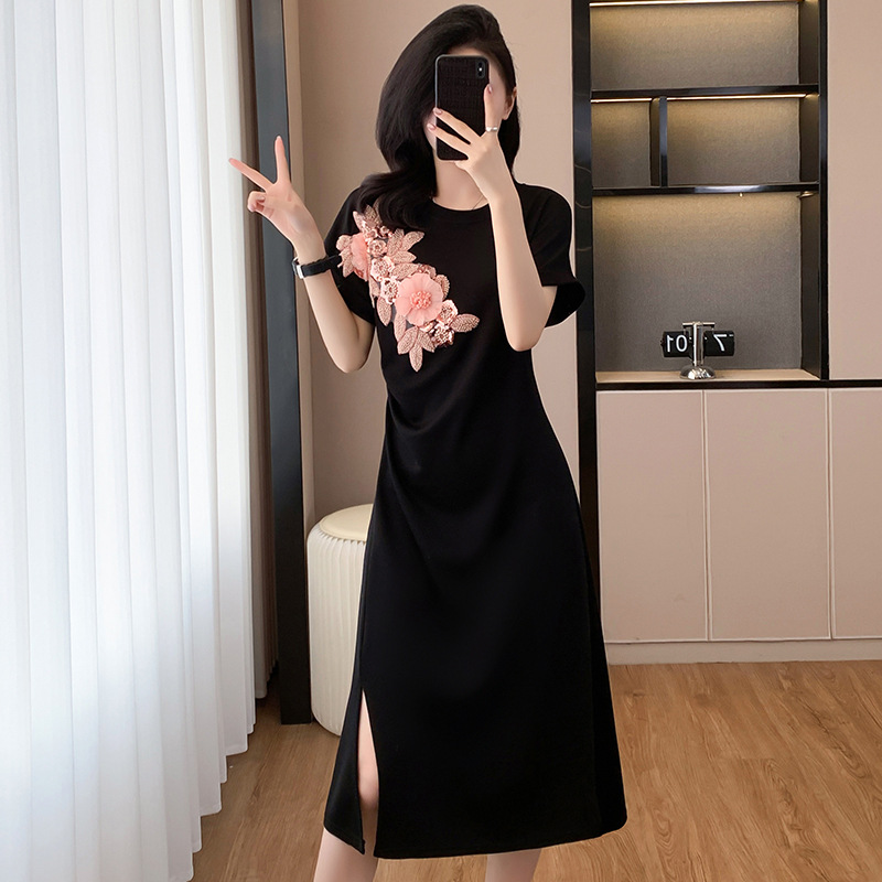 Western Style Fat Sister Black Dress Elegant Slim Fit Slimming