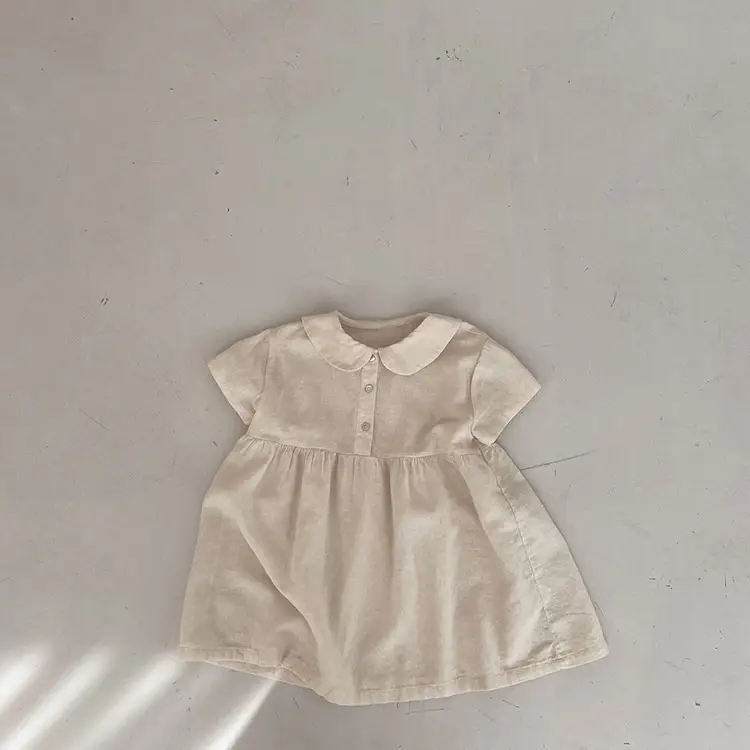 Fashion Imitation Cotton And Linen Round Lapel Dress