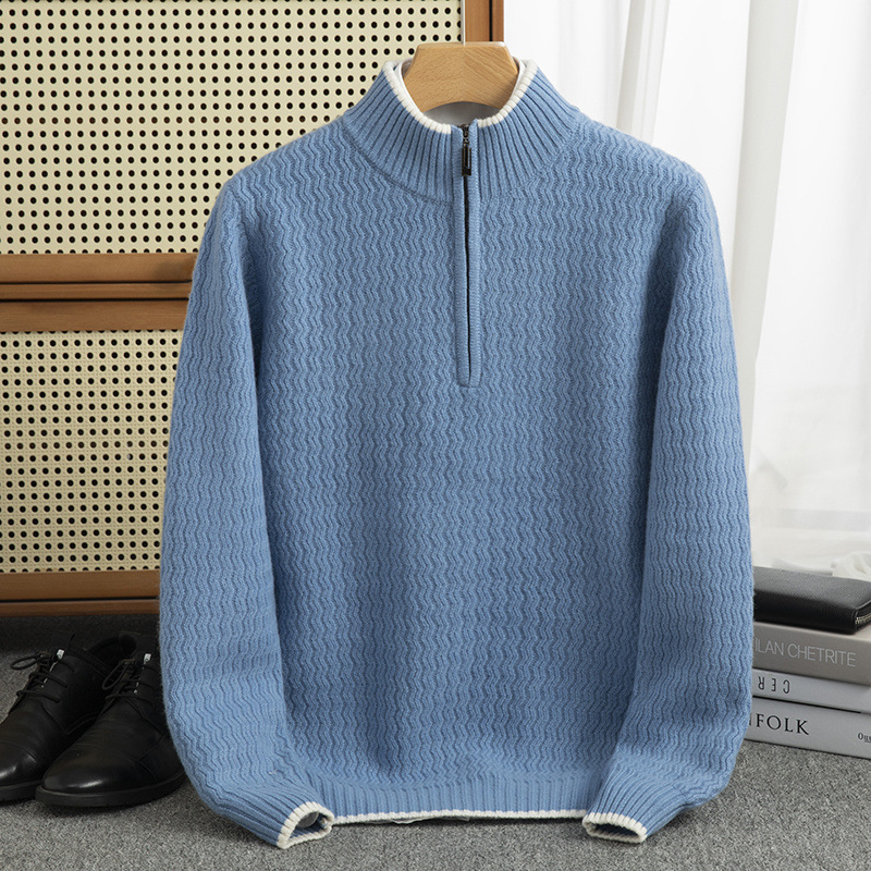 $57.46 Men's Woolen Sweater Half-open Collar Long Sleeve Solid Color Stand Collar Sweater