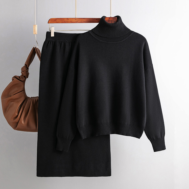 Solid Color Turtleneck Sweater Sheath Skirt Two-piece Set Autumn And Winter - Image 13