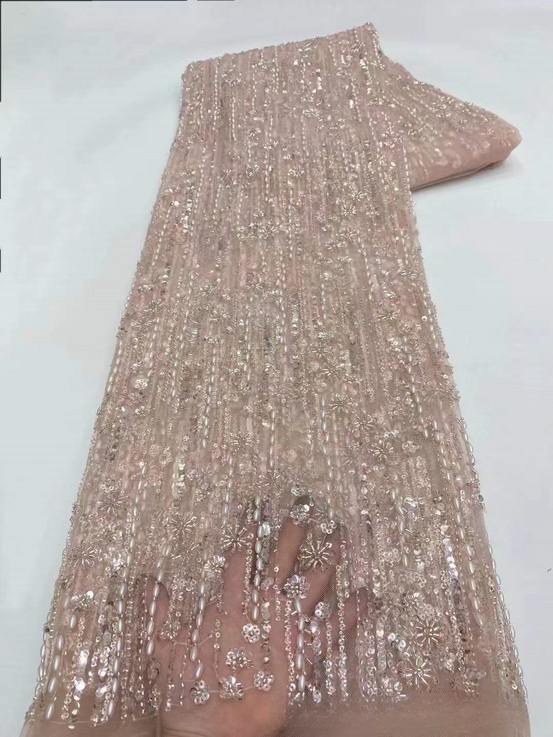 French Wedding Dress Bead Tube Fabric African Bridal Dress Lace - Image 4