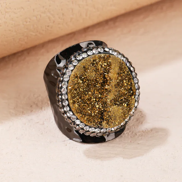 Agate Crystal Bud Round Cake Electroplated Gold Hand Inlaid Diamonds Gold - Shop at LoveMi