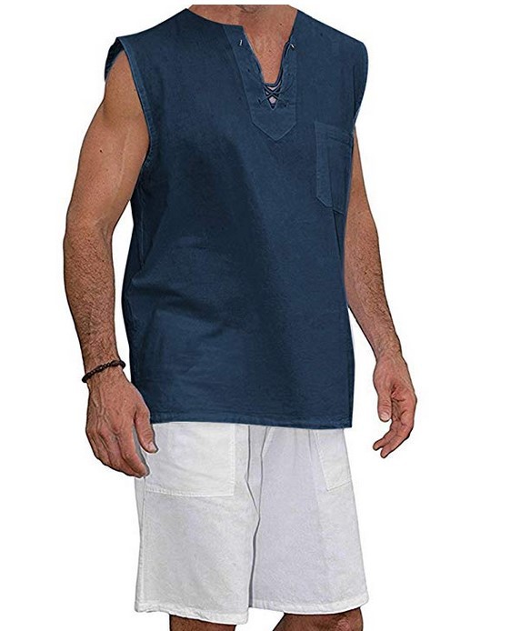 Title 4, Mens Eyelet Lace Cotton And Linen Vest Shirt, ...