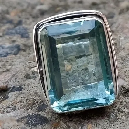 Special interest Design Square Crystal Ring Female Exaggerated Big Gem Ring Silver - Shop at LoveMi
