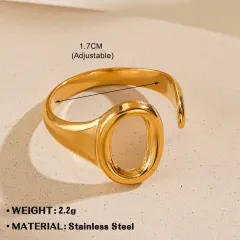 Oval Ins Style Fashion Electroplating Opening Adjustable Titanium Steel Ring - Gold - View 1